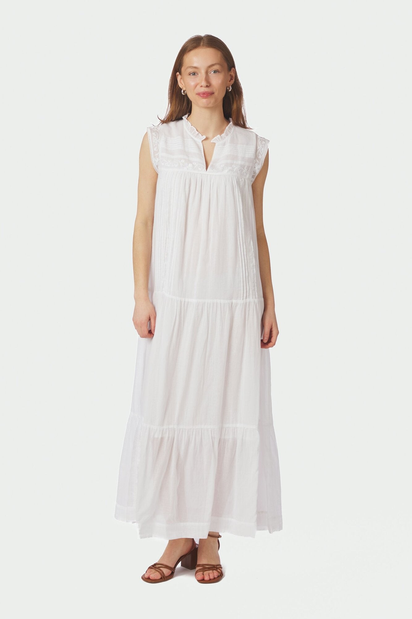 Veana S Voile lang kjole - hvid